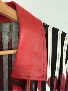 VASAK Lambskin Leather & Mesh Black Summer Spring Geometric Jacket Blazer Sz Lg